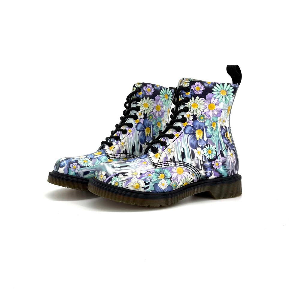 NIB Dr Martens 1460 Paint Slick Slime Floral Lace Up Ankle Boots Women’s 6 Shoes